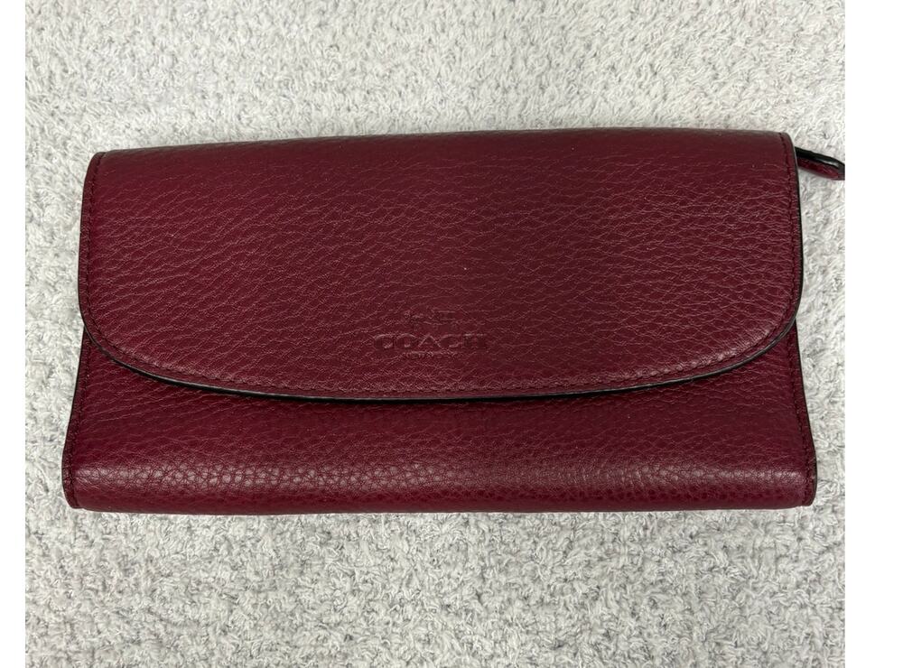 Coach Burgundy Pebbled Leather Long Flap Wallet F52725 #76945